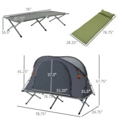 Tente Outsunny En Polyester Gris Avec Lit De Camp Et Matelas Pneumatique Autogonflant Pour 1 Personne -Outsunny 331001435 AlternateImage2 l