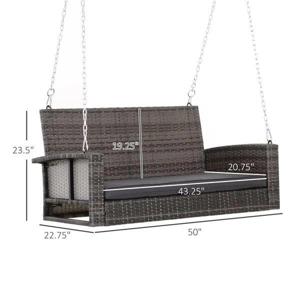 Balançoire Extérieure Pour 2 Personnes Outsunny En Rotin Avec Cadre En Acier, Gris 5 Balançoire Extérieure Pour 2 Personnes Outsunny En Rotin Avec Cadre En Acier, Gris – Image 3