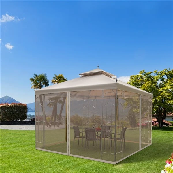 Abri De Jardin Semi-permanent Brun Outsunny Carré En Métal De 10 Pi X 10 Pi Avec Toit En Polyester, Moustiquaire Incluse 4 Abri De Jardin Semi-permanent Brun Outsunny Carré En Métal De 10 Pi X 10 Pi Avec Toit En Polyester, Moustiquaire Incluse – Image 2