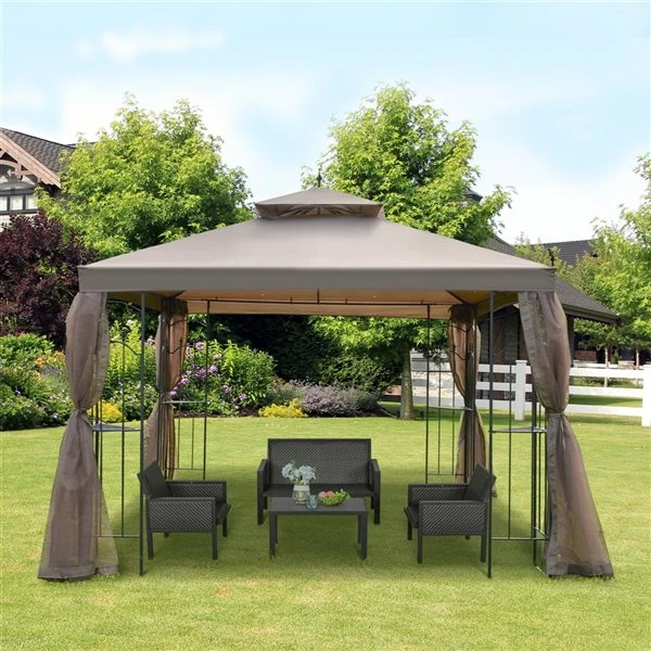 Abri De Jardin Semi-permanent Brun Outsunny Carré En Métal De 10 Pi X 10 Pi Avec Toit En Polyester, Moustiquaire Incluse 5 Abri De Jardin Semi-permanent Brun Outsunny Carré En Métal De 10 Pi X 10 Pi Avec Toit En Polyester, Moustiquaire Incluse – Image 3