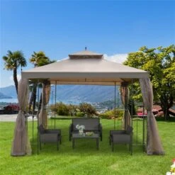 Abri De Jardin Semi-permanent Brun Outsunny Carré En Métal De 10 Pi X 10 Pi Avec Toit En Polyester, Moustiquaire Incluse 10 Abri De Jardin Semi-permanent Brun Outsunny Carré En Métal De 10 Pi X 10 Pi Avec Toit En Polyester, Moustiquaire Incluse -Outsunny 331001442 AlternateImage4 l