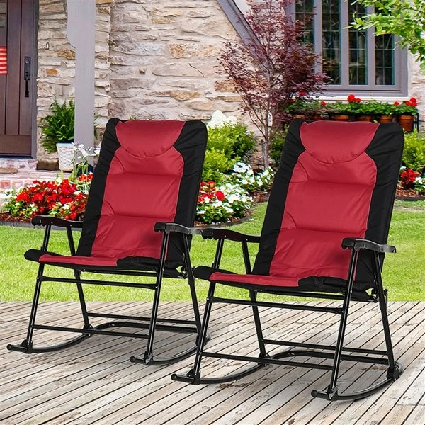 Ens. De Berceuses Pliantes Outsunny En Métal Noir Avec Siège Rembourré Rouge, 2 Pcs 4 Ens. De Berceuses Pliantes Outsunny En Métal Noir Avec Siège Rembourré Rouge, 2 Pcs – Image 2
