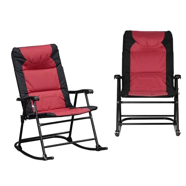 Ens. De Berceuses Pliantes Outsunny En Métal Noir Avec Siège Rembourré Rouge, 2 Pcs 3 Ens. De Berceuses Pliantes Outsunny En Métal Noir Avec Siège Rembourré Rouge, 2 Pcs