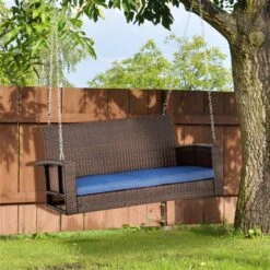 Balançoire Extérieure Pour 2 Personnes Outsunny En Rotin Avec Cadre En Acier, Bleu Foncé -Outsunny 331001448 AlternateImage1 l