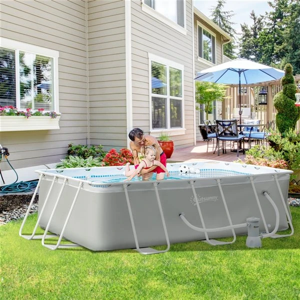 Piscine Hors-terre Grise Outsunny Rectangulaire De 11,15 Pi X 7,06 Pi X 31,5 Po 4 Piscine Hors-terre Grise Outsunny Rectangulaire De 11,15 Pi X 7,06 Pi X 31,5 Po – Image 2