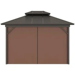 Abri De Jardin Semi-permanent Brun Outsunny Rectangulaire En Métal De 12 Pi X 10 Pi Avec Toit En Acier Galvanisé Et Moustiq… -Outsunny 331001454 AlternateImage3 l