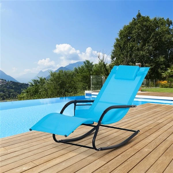 Chaise Longue Bercante Outsunny En Métal Noir Avec Siège à Sangle Bleu 4 Chaise Longue Bercante Outsunny En Métal Noir Avec Siège à Sangle Bleu – Image 2