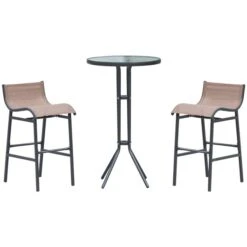 Ensemble De Salle à Manger Extérieur Brun Outsunny à Hauteur De Bar Avec Cadre En Acier, 3 Pièces
