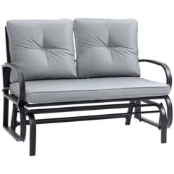 Fauteuil Coulissant Extérieur Pour 2 Personnes Outsunny En Acier Avec Coussins Gris Clair