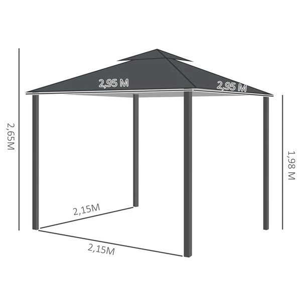 Abri De Jardin Semi-permanent Gris Foncé Outsunny Carré En Métal De 10 Pi X 10 Pi Avec Toit En Polyester 6 Abri De Jardin Semi-permanent Gris Foncé Outsunny Carré En Métal De 10 Pi X 10 Pi Avec Toit En Polyester – Image 4