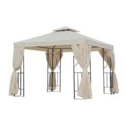 Abri De Jardin Semi-permanent Blanc Crème Outsunny Carré En Métal De 10 Pi X 10 Pi Avec Toit En Polyester