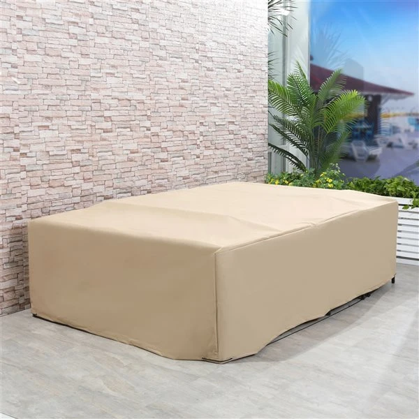 Couverture De Meubles D'extérieur Outsunny En Polyéthylène Beige De 97 Po L. X 65 Po P. X 26 Po H. 4 Couverture De Meubles D'extérieur Outsunny En Polyéthylène Beige De 97 Po L. X 65 Po P. X 26 Po H. – Image 2