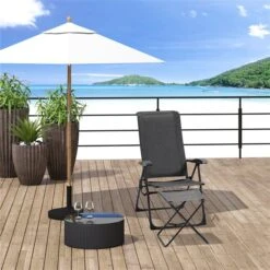 Ens. De Chaises Pliantes Stationnaires Outsunny En Métal Noir Avec Assise Rigide Grise Et Repose-pieds, 4 Pcs -Outsunny 331001478 AlternateImage1 l