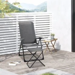 Ens. De Chaises Pliantes Stationnaires Outsunny En Métal Noir Avec Assise Rigide Grise Et Repose-pieds, 4 Pcs -Outsunny 331001478 AlternateImage7 l