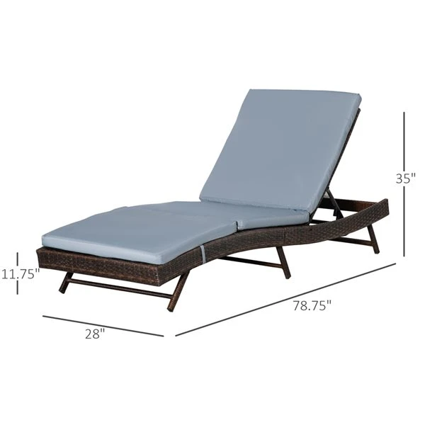 Chaise Longue Stationnaire Outsunny En Résine Tressée Brune Avec Siège Rembourré Gris 4 Chaise Longue Stationnaire Outsunny En Résine Tressée Brune Avec Siège Rembourré Gris – Image 2