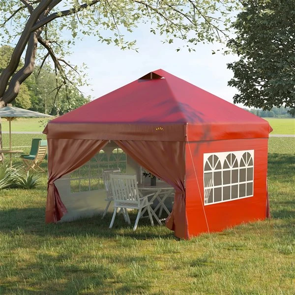 Abri Soleil Rétractable Rouge Outsunny Carré De 9,8 Pi L. 4 Abri Soleil Rétractable Rouge Outsunny Carré De 9,8 Pi L. – Image 2