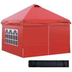 Abri Soleil Rétractable Rouge Outsunny Carré De 9,8 Pi L.