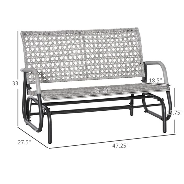 Berceuse Outsunny En Métal Noir Avec Siège En Résine Tressée Grise Pour 2 Personnes 4 Berceuse Outsunny En Métal Noir Avec Siège En Résine Tressée Grise Pour 2 Personnes – Image 2