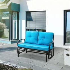 Fauteuil Coulissant Extérieur Pour 2 Personnes Outsunny En Acier Avec Coussins Bleus -Outsunny 331001497 AlternateImage2 l