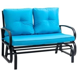 Fauteuil Coulissant Extérieur Pour 2 Personnes Outsunny En Acier Avec Coussins Bleus