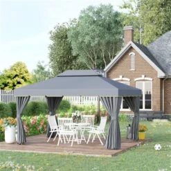 Abri De Jardin Semi-permanent Gris Outsunny Rectangulaire En Métal De 13 Pi X 10 Pi Avec Toit En Polyester, Moustiquaire Inc… -Outsunny 331001504 AlternateImage3 l