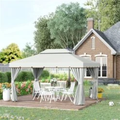 Abri De Jardin Semi-permanent Blanc Outsunny Rectangulaire En Métal De 13 Pi X 10 Pi Avec Toit En Polyester Et Moustiquaire 10 Abri De Jardin Semi-permanent Blanc Outsunny Rectangulaire En Métal De 13 Pi X 10 Pi Avec Toit En Polyester Et Moustiquaire -Outsunny 331001505 AlternateImage3 l