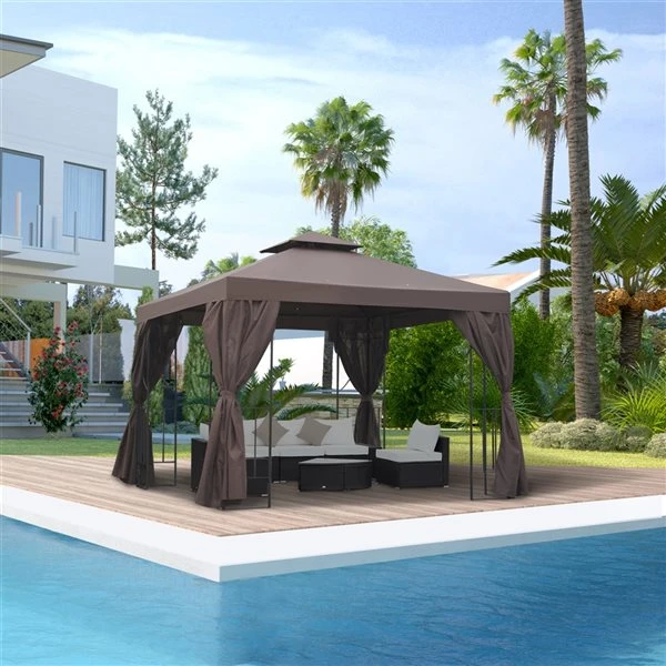 Abri De Jardin Semi-permanent Brun Outsunny Carré En Métal De 10 Pi X 10 Pi Avec Toit En Polyester 5 Abri De Jardin Semi-permanent Brun Outsunny Carré En Métal De 10 Pi X 10 Pi Avec Toit En Polyester – Image 3