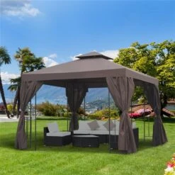 Abri De Jardin Semi-permanent Brun Outsunny Carré En Métal De 10 Pi X 10 Pi Avec Toit En Polyester 10 Abri De Jardin Semi-permanent Brun Outsunny Carré En Métal De 10 Pi X 10 Pi Avec Toit En Polyester -Outsunny 331001506 AlternateImage3 l