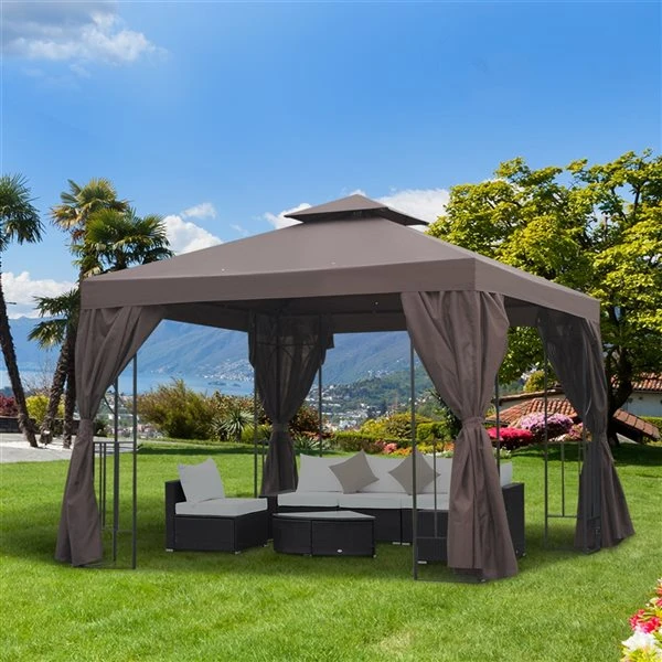 Abri De Jardin Semi-permanent Brun Outsunny Carré En Métal De 10 Pi X 10 Pi Avec Toit En Polyester 6 Abri De Jardin Semi-permanent Brun Outsunny Carré En Métal De 10 Pi X 10 Pi Avec Toit En Polyester – Image 4