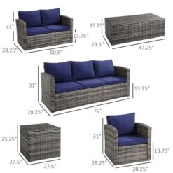 Ensemble De Mobilier Extérieur Gris Outsunny En Résine Tressée Avec Coussins Bleu Marine, 6 Pièces 8 Ensemble De Mobilier Extérieur Gris Outsunny En Résine Tressée Avec Coussins Bleu Marine, 6 Pièces -Outsunny 331001508 AlternateImage2 l