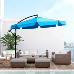 Parasol Pour La Cour Bleu De 8,7 pi Par Outsunny Avec Base Et Manivelle -Outsunny 331003137 AlternateImage1 l