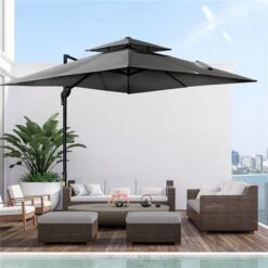 Parasol Pour La Cour Gris Anthracite De 9,8 pi Par Outsunny Avec Base Et Manivelle -Outsunny 331003154 AlternateImage1 l