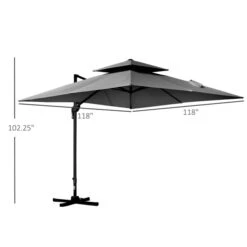 Parasol Pour La Cour Gris Anthracite De 9,8 pi Par Outsunny Avec Base Et Manivelle -Outsunny 331003154 AlternateImage2 l