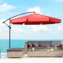 Parasol Pour La Cour Rouge De 10,8 pi Par Outsunny Avec Base Et Manivelle -Outsunny 331003166 AlternateImage2 l