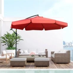 Parasol Pour La Cour Rouge De 10,8 pi Par Outsunny Avec Base Et Manivelle -Outsunny 331003166 AlternateImage3 l