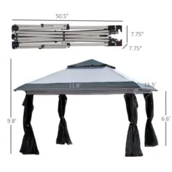 Abri Soleil Repliable Outsunny En Métal Carré Gris De 12 Pi X 12 Pi Avec Toit En Polyester -Outsunny 331014272 AlternateImage2 l