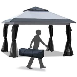 Abri Soleil Repliable Outsunny En Métal Carré Gris De 12 Pi X 12 Pi Avec Toit En Polyester -Outsunny 331014272 AlternateImage4 l