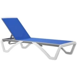 Chaise Longue Outsunny En Métal Blanc Avec Siège Maillé Bleu