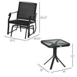 Ensemble De Fauteuils Coulissants Et Table D'appoint D'extérieur Outsunny En Acier Noir, 3 Pièces -Outsunny 331014282 AlternateImage2 l