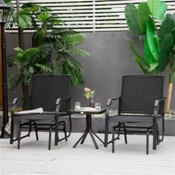Ensemble De Fauteuils Coulissants Et Table D'appoint D'extérieur Outsunny En Acier Noir, 3 Pièces -Outsunny 331014282 AlternateImage3 l