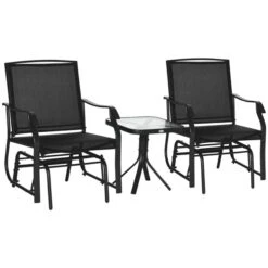 Ensemble De Fauteuils Coulissants Et Table D'appoint D'extérieur Outsunny En Acier Noir, 3 Pièces