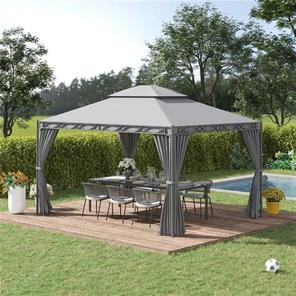 Abri De Jardin Outsunny En Métal Rectangulaire Gris De 13 Pi X 10 Pi Avec Toit En Polyester 4 Abri De Jardin Outsunny En Métal Rectangulaire Gris De 13 Pi X 10 Pi Avec Toit En Polyester – Image 2