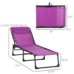 Chaise Longue Outsunny En Métal Noir Avec Siège Maillé Mauve -Outsunny 331014299 AlternateImage2 l