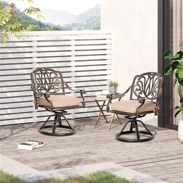 Fauteuils Pivotants D'extérieur Outsunny En Métal Bronze Avec Siège Coussiné Beige 4 Fauteuils Pivotants D'extérieur Outsunny En Métal Bronze Avec Siège Coussiné Beige – Image 2