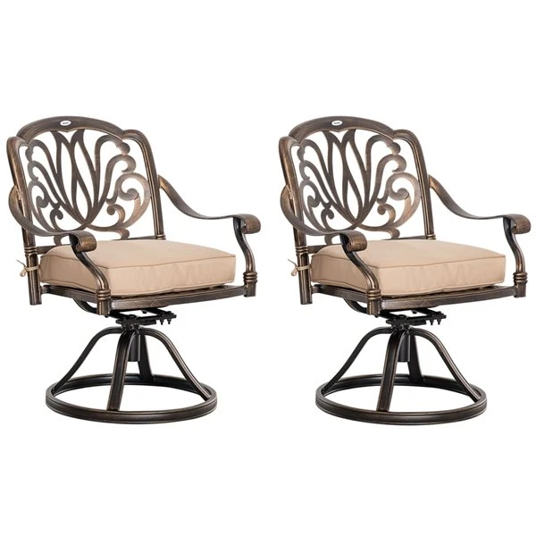 Fauteuils Pivotants D'extérieur Outsunny En Métal Bronze Avec Siège Coussiné Beige 3 Fauteuils Pivotants D'extérieur Outsunny En Métal Bronze Avec Siège Coussiné Beige