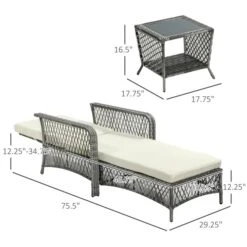 Chaise Longue Et Table D'appoint Outsunny En Osier Et Métal Gris Avec Siège Coussiné Blanc Crémeux, Ensemble De 2 -Outsunny 331014308 AlternateImage1 l