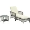 Chaise Longue Et Table D'appoint Outsunny En Osier Et Métal Gris Avec Siège Coussiné Blanc Crémeux, Ensemble De 2 2 Chaise Longue Et Table D'appoint Outsunny En Osier Et Métal Gris Avec Siège Coussiné Blanc Crémeux, Ensemble De 2 -Outsunny 331014308 MainImage 001 l