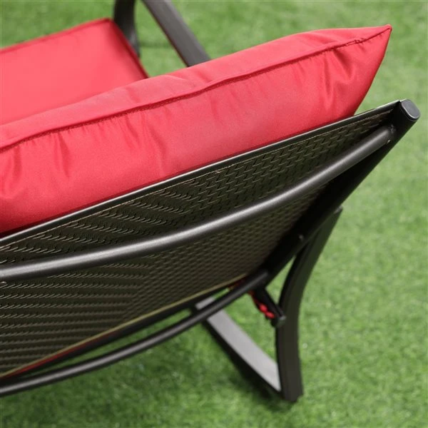 Fauteuils Berçants Et Table D'appoint Outsunny En Métal Noir Avec Siège Coussiné Rouge, Ensemble De 3 5 Fauteuils Berçants Et Table D'appoint Outsunny En Métal Noir Avec Siège Coussiné Rouge, Ensemble De 3 – Image 3