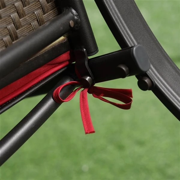 Fauteuils Berçants Et Table D'appoint Outsunny En Métal Noir Avec Siège Coussiné Rouge, Ensemble De 3 6 Fauteuils Berçants Et Table D'appoint Outsunny En Métal Noir Avec Siège Coussiné Rouge, Ensemble De 3 – Image 4