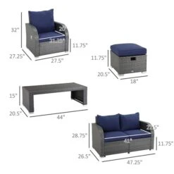 Ensemble De Mobilier Extérieur Outsunny En Osier Gris Avec Coussins Bleus Inclus, 6 Pièces -Outsunny 331014310 AlternateImage1 l